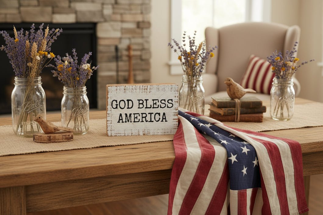 Primitive Americana God Bless America Block Sign - The Primitive Pineapple Collection