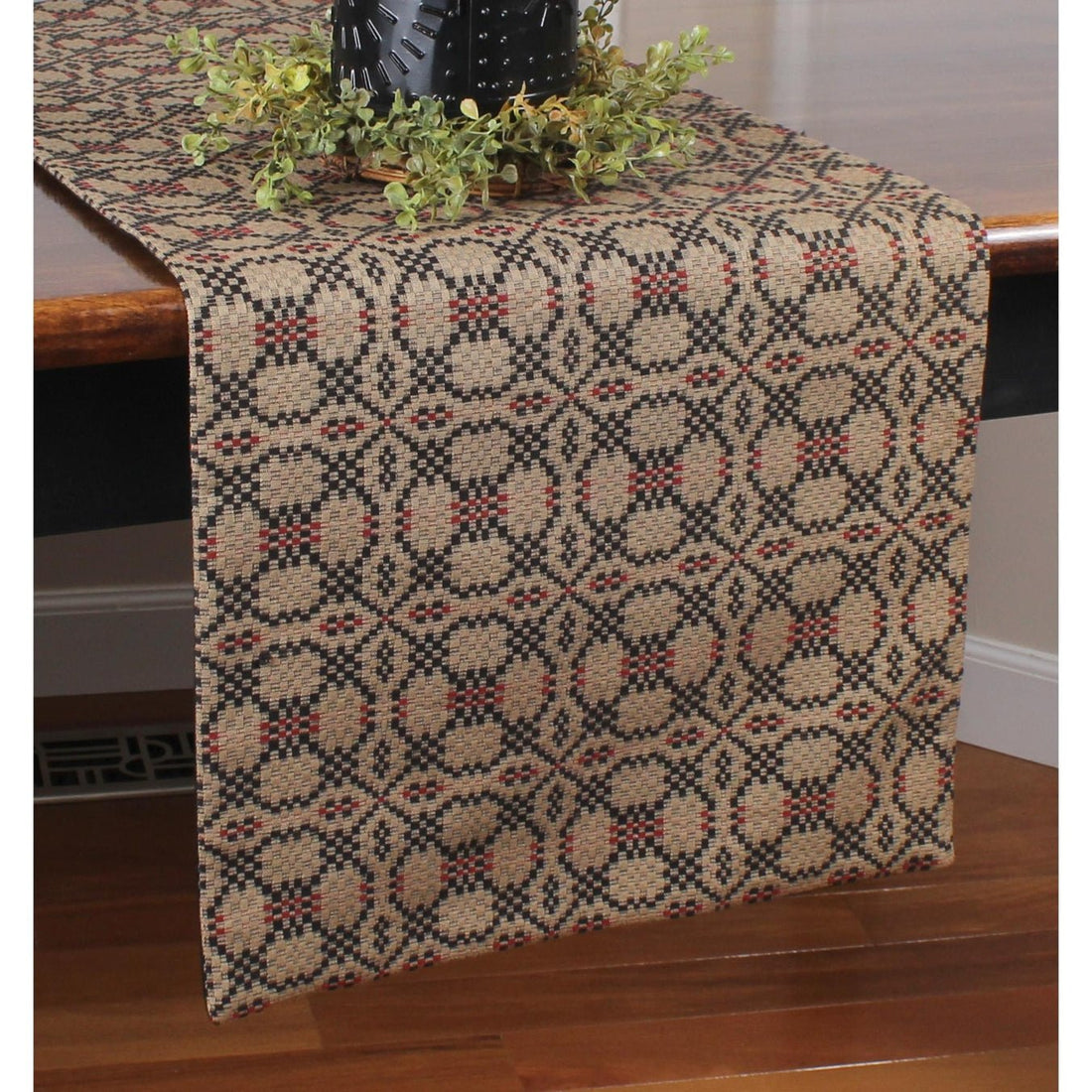 Primitive Colonial Farmhouse Kendall Jacquard Black Table Runner 36" - The Primitive Pineapple Collection