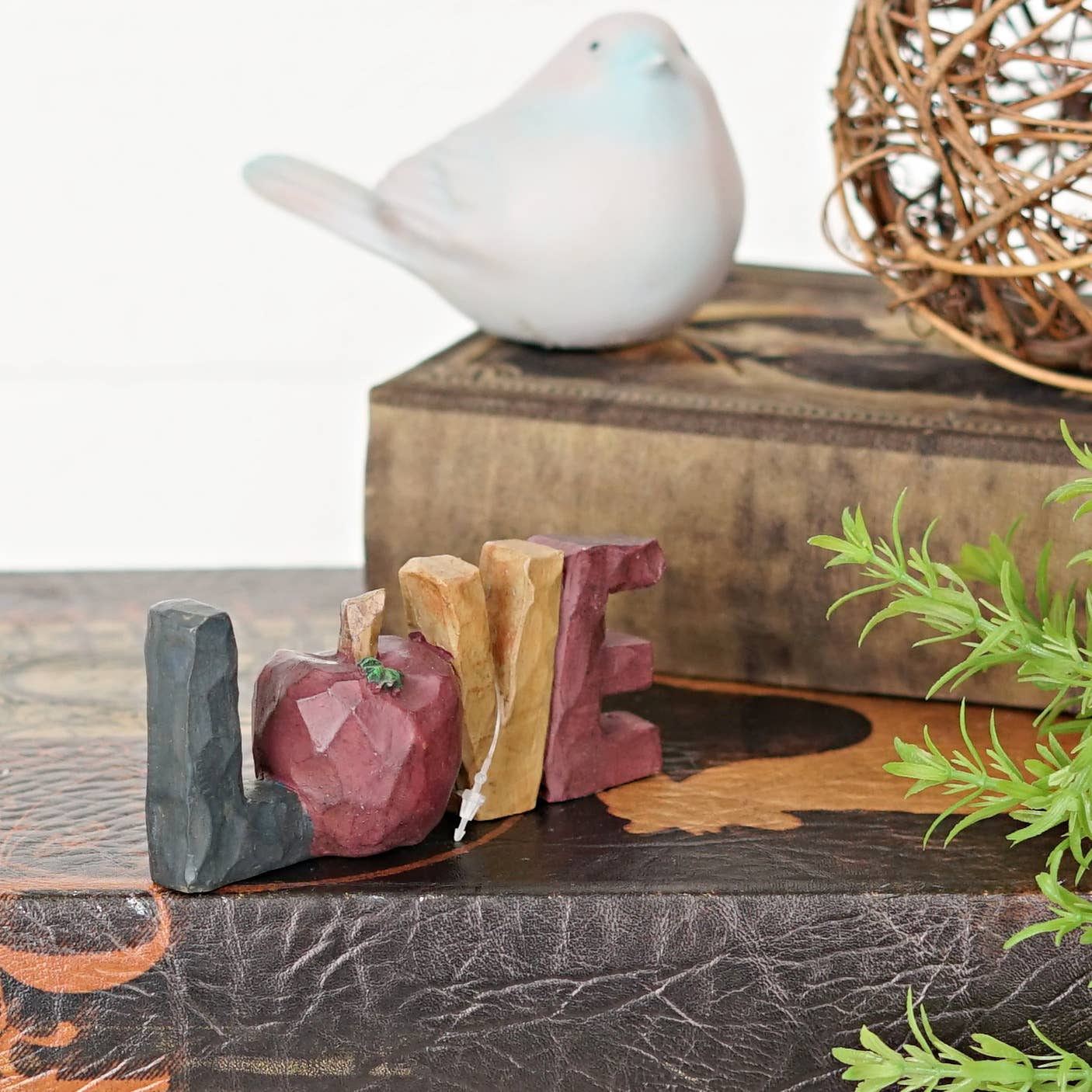 Primitive Farmhouse Love w/ Apple Shelf Sitter 4&quot; - The Primitive Pineapple Collection