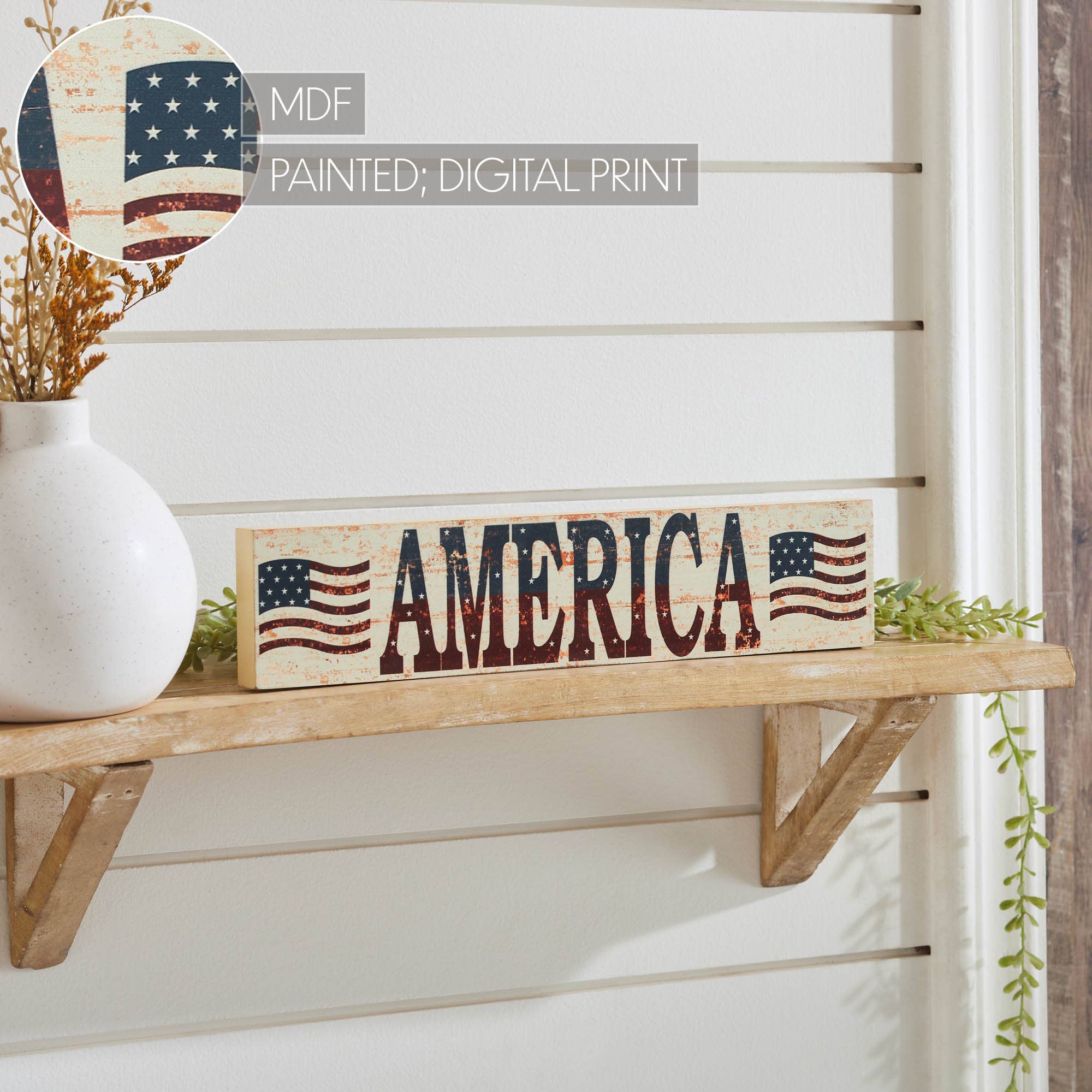 Farmhouse My Country AMERICA Two Flags Wall Hanging 3x14x0.75 - The Primitive Pineapple Collection