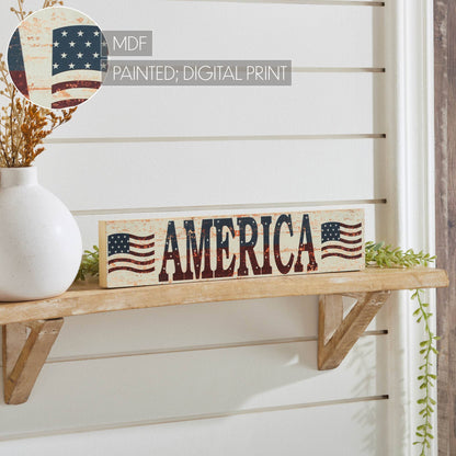 Farmhouse My Country AMERICA Two Flags Wall Hanging 3x14x0.75 - The Primitive Pineapple Collection