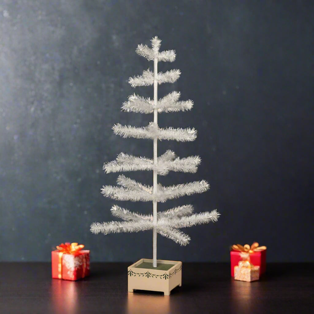 Ragon House Germany Style 36" Ivory Goose Feather Tree in Stenciled Wood Base - The Primitive Pineapple Collection