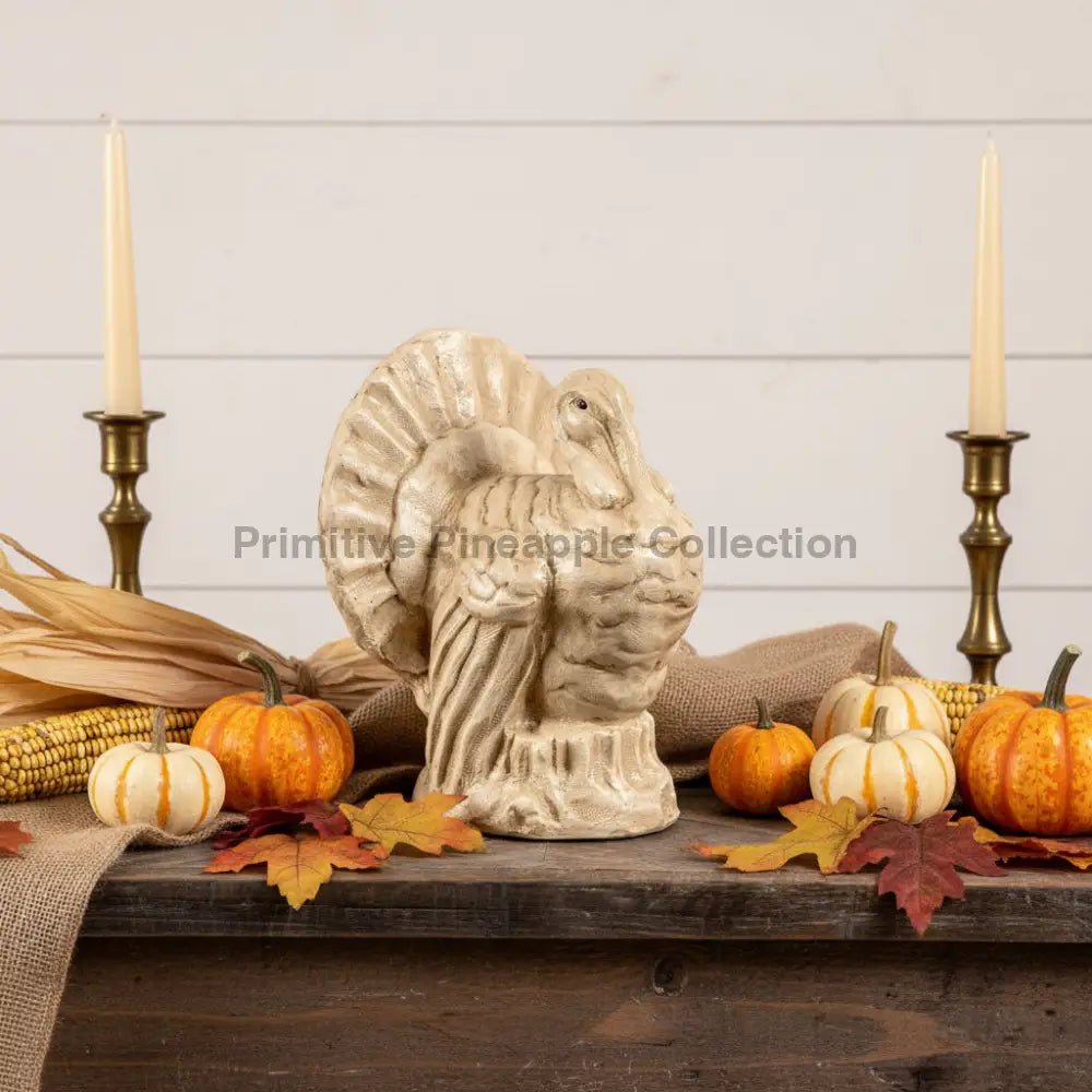 Fall Ragon House Collectable 12” Antique White Turkey Centerpiece Figurine - The Primitive Pineapple Collection