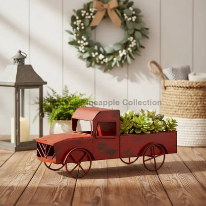 Farmhouse Rustic 14.5" Rustic Red Truck Planter Decor - The Primitive Pineapple Collection