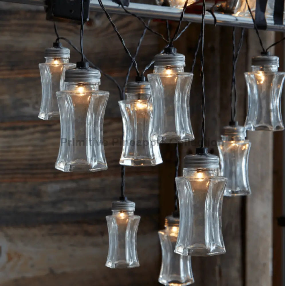 Farmhouse Vintage looking Warm White Glass Vintage Accent Light Set, Black Wire - The Primitive Pineapple Collection