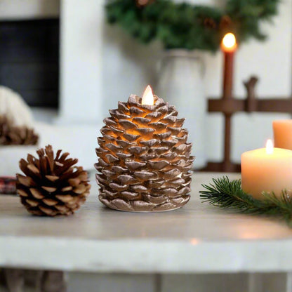 Primitive Farmhouse Flameless Moving Wick 4.25&quot; Pinecone Candle