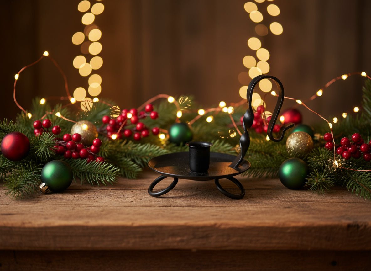 Primitive Early American Black Iron Raised Taper Holder - The Primitive Pineapple Collection