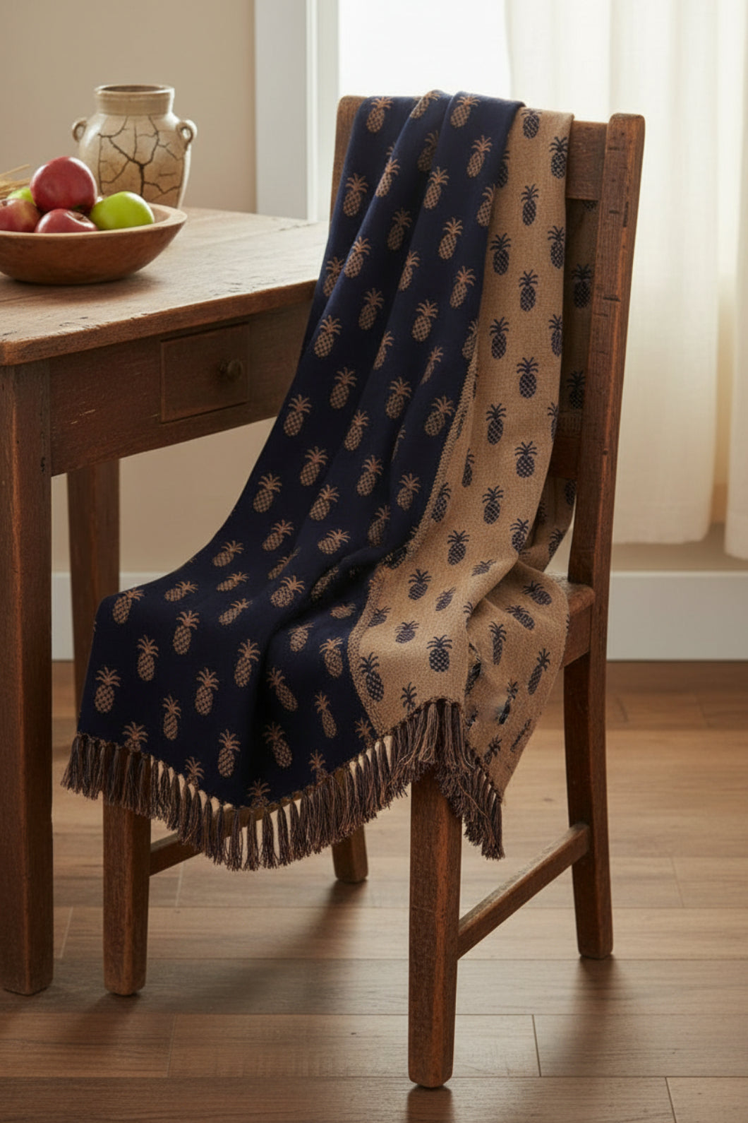 Primitive Farmhouse Pineapple Jacquard Woven Afghan 54" x 72"