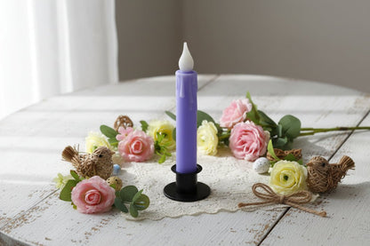 Spring Easter Handcrafted 7” Pastel Light Purple Led Timer Taper Candle - The Primitive Pineapple Collection