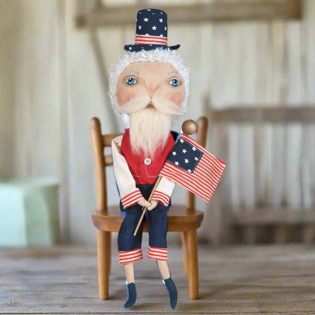 Primitive Folk art Americana Patriotic Samuel Liberty Doll Joe Spencer 15" - The Primitive Pineapple Collection