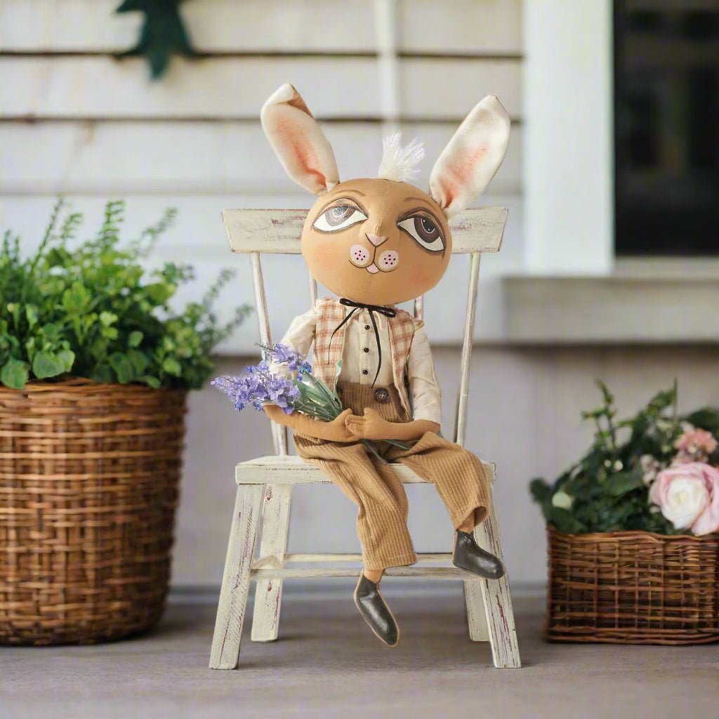 Primitive Folk Wilbur Rabbit Gathered Traditions Art Doll 23" - The Primitive Pineapple Collection