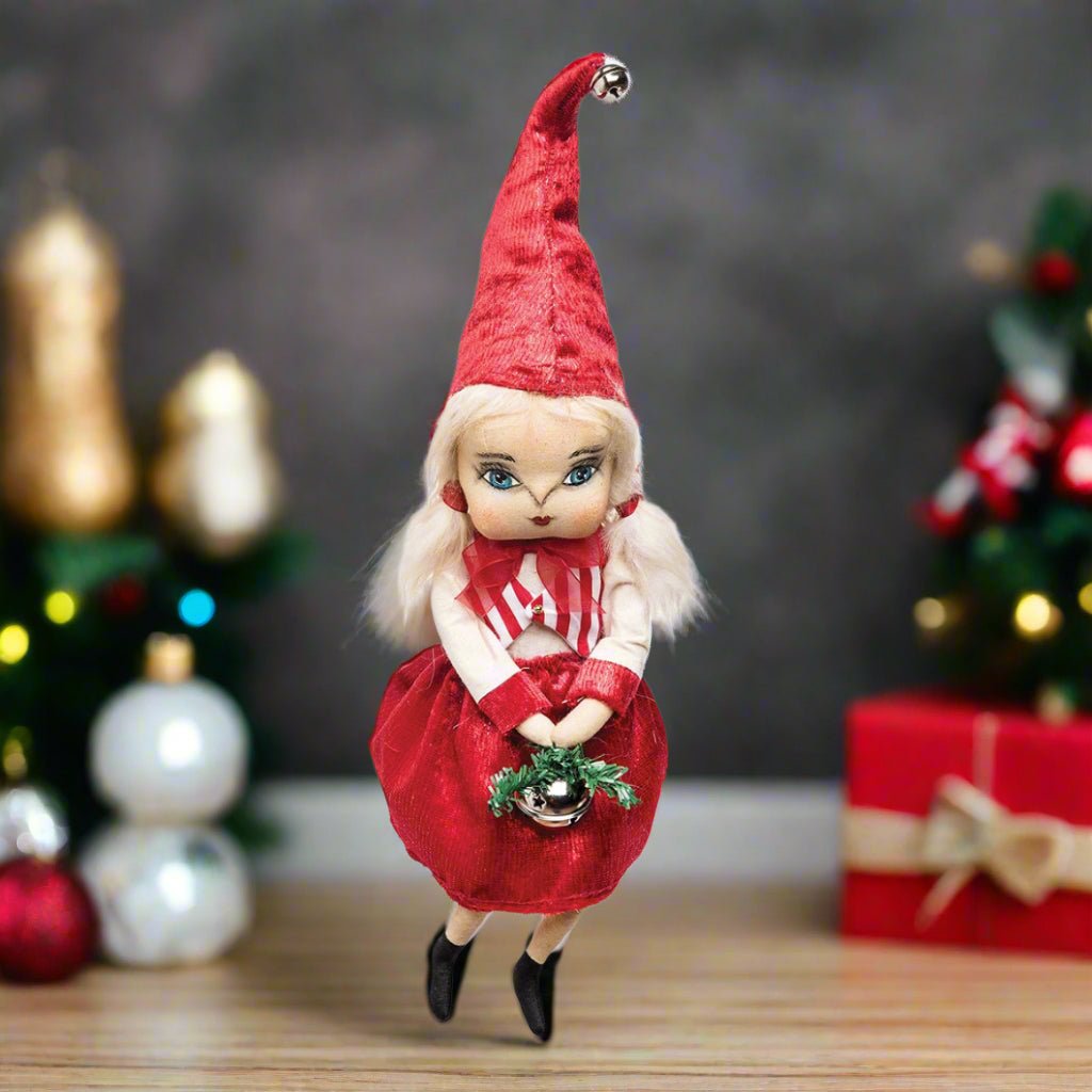 Christmas Winter Joe Spencer 17" Kaitlin Elf Girl Doll Folk Art - The Primitive Pineapple Collection