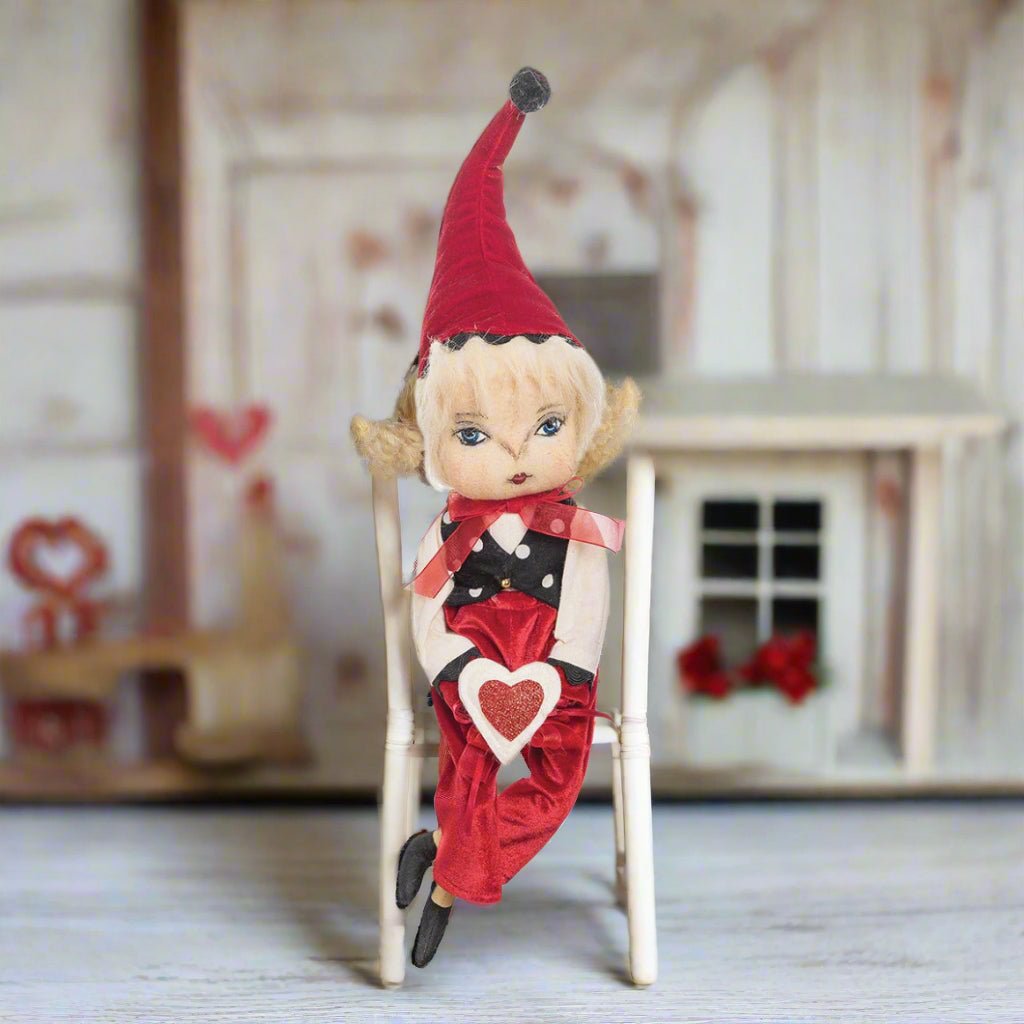 Primitive Folk Art Vander Valentine Boy Doll w/ Heart 17" By Joe Spencer - The Primitive Pineapple Collection