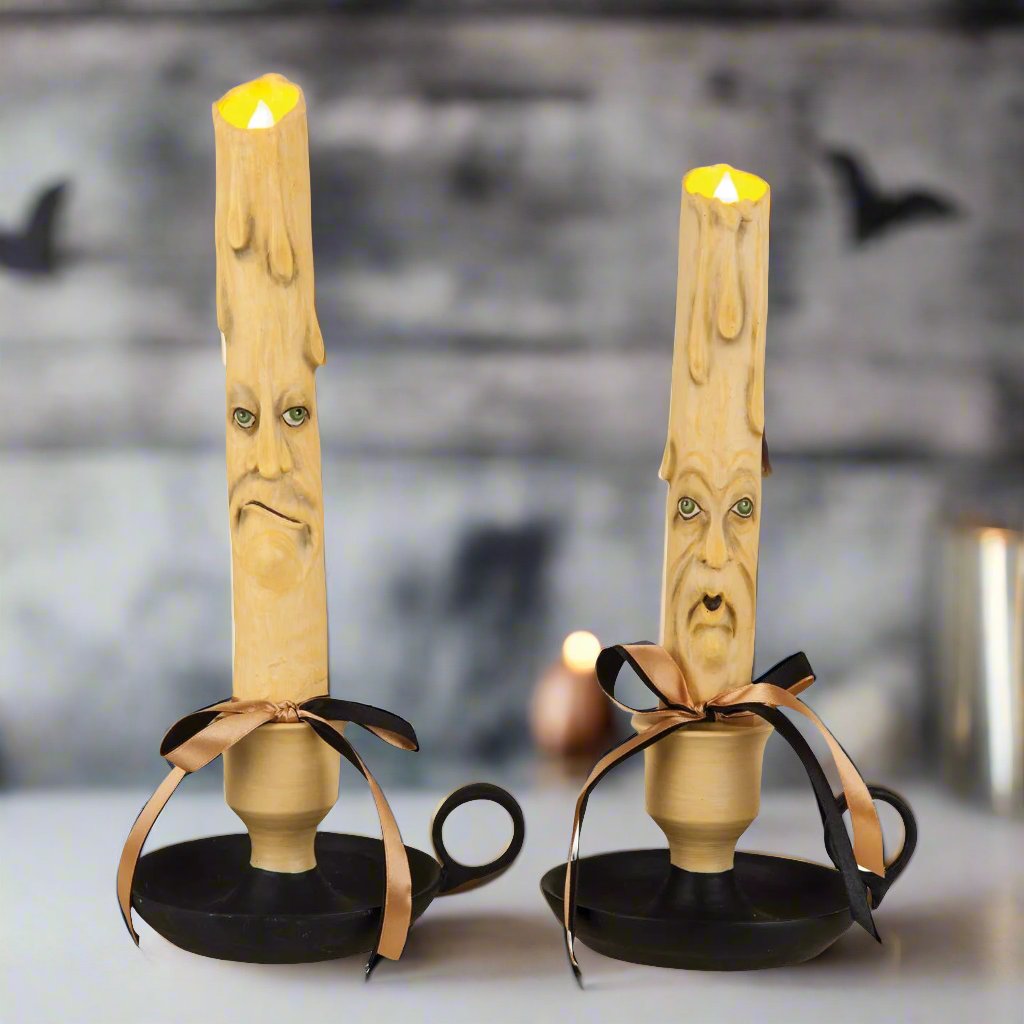 Gathered Traditions Halloween Frick & Frack Led Candlesticks Joe Spencer - The Primitive Pineapple Collection
