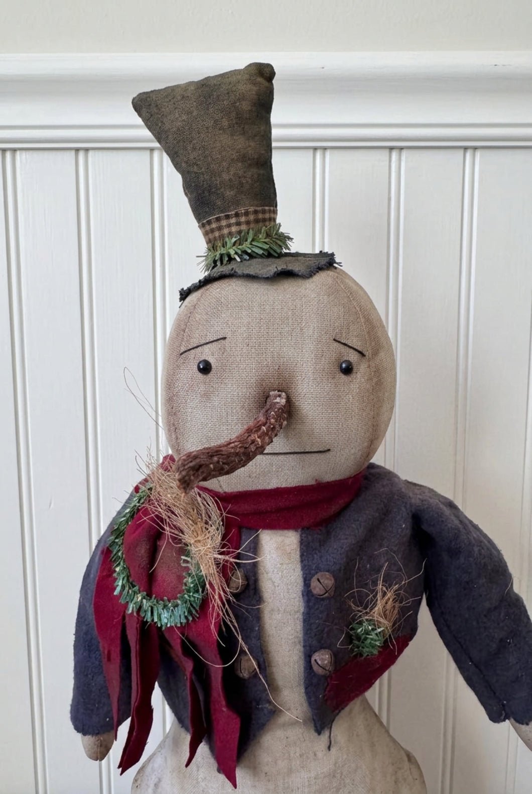Frosty the Snowman with Yardstick 19" Handcrafted Folk Art Doll - The Primitive Pineapple Collection