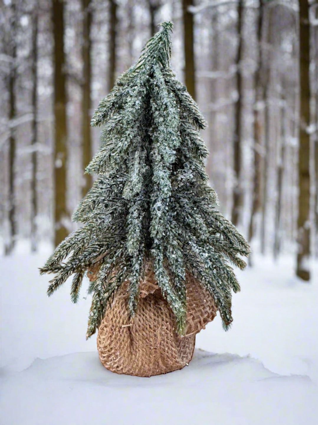 Primitive Christmas Sparkle Pine Tree, 8&quot; Burlap Base