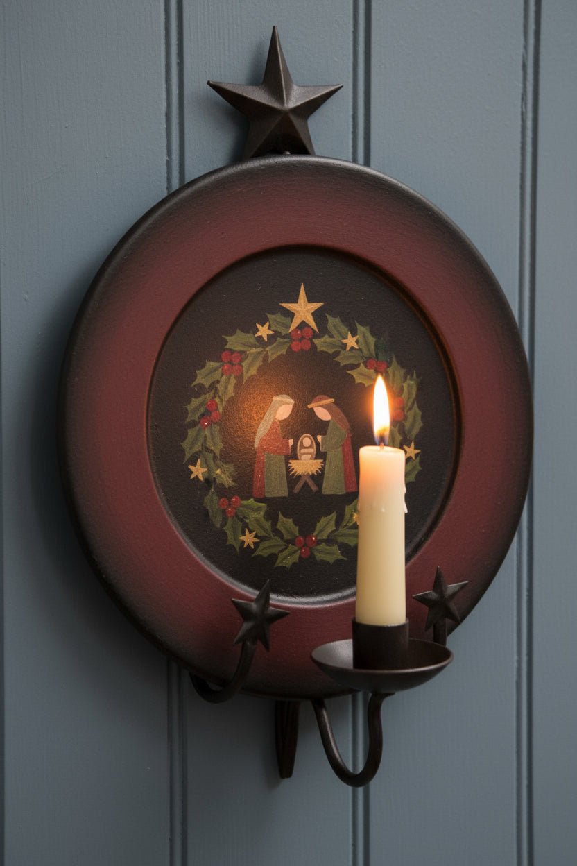 Primitive Metal Star Hanging Plate &amp; Taper Holder Plate rack - The Primitive Pineapple Collection