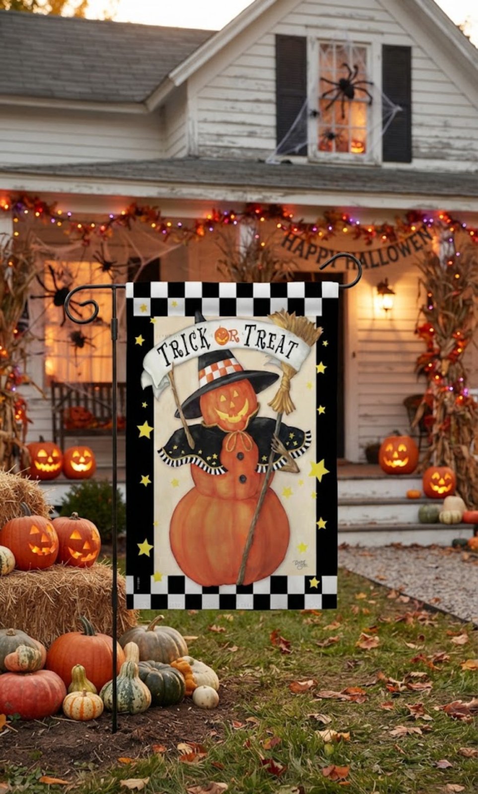 Halloween Farmhouse Jack-O-Lantern Witch Decor Flag - The Primitive Pineapple Collection