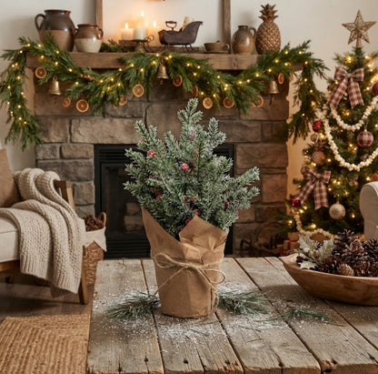Ragon House Christmas Potted Icy Pine and Berries, 12"