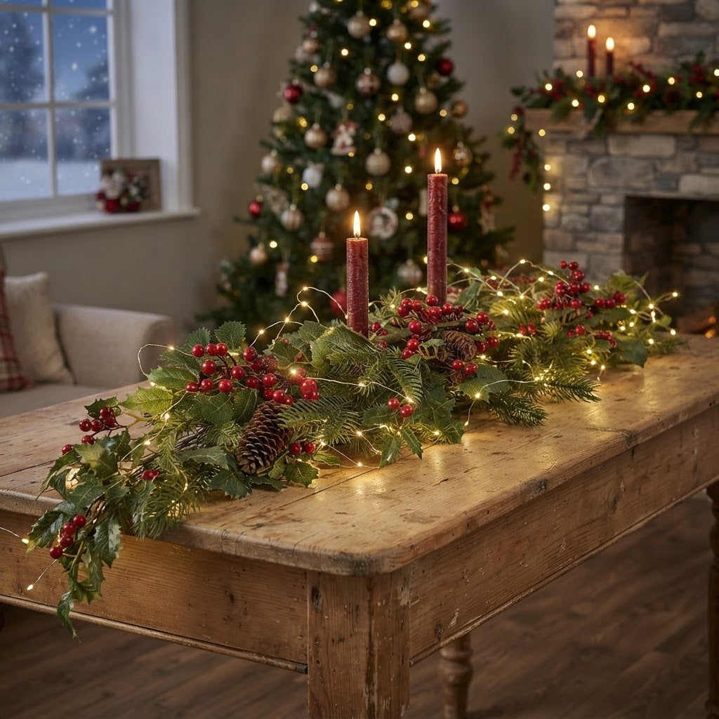 Christmas Ragon House 5 FT Holly Pine w/ Red Berry Garland