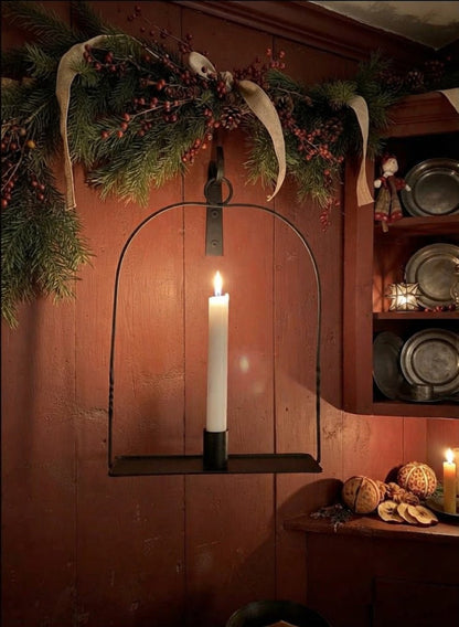 Primitive Early American Colonial Black Metal Hanging Taper Candle Holder 10.5" - The Primitive Pineapple Collection