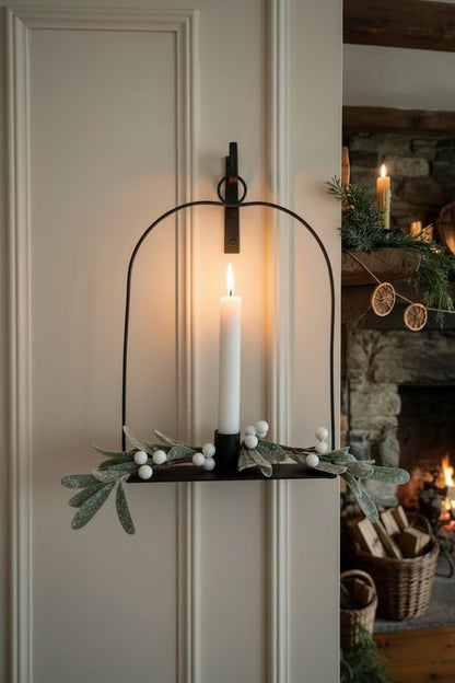 Primitive Early American Colonial Black Metal Hanging Taper Candle Holder 10.5" - The Primitive Pineapple Collection
