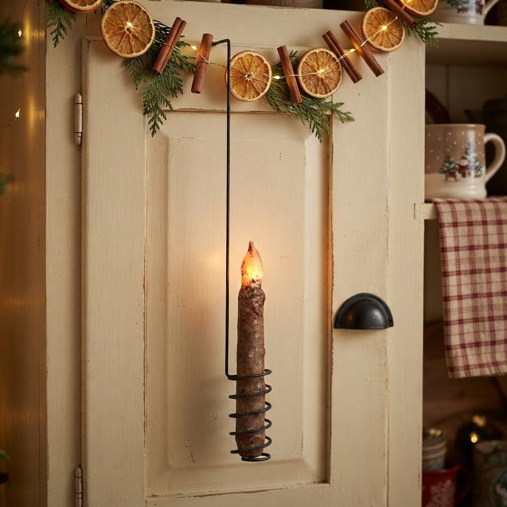 Primitive Black Wire Over-the-Door Taper Candle Holder, 12.5" - The Primitive Pineapple Collection