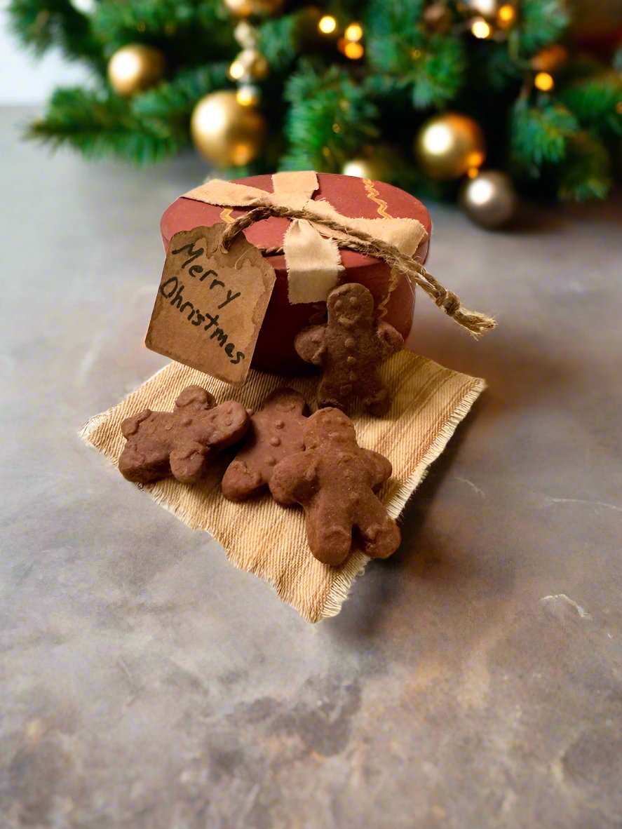 Primitive Handcrafted Christmas Blackened Beeswax Mini Gingerbreads in Shaker Box