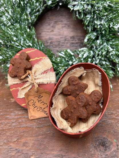 Primitive Handcrafted Christmas Blackened Beeswax Mini Gingerbreads in Shaker Box