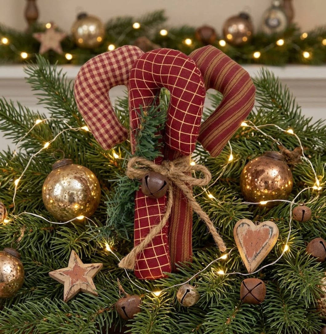 Primitive Country Christmas 3 pc Olde Thyme Stuffed Candy Cane Bundle - The Primitive Pineapple Collection
