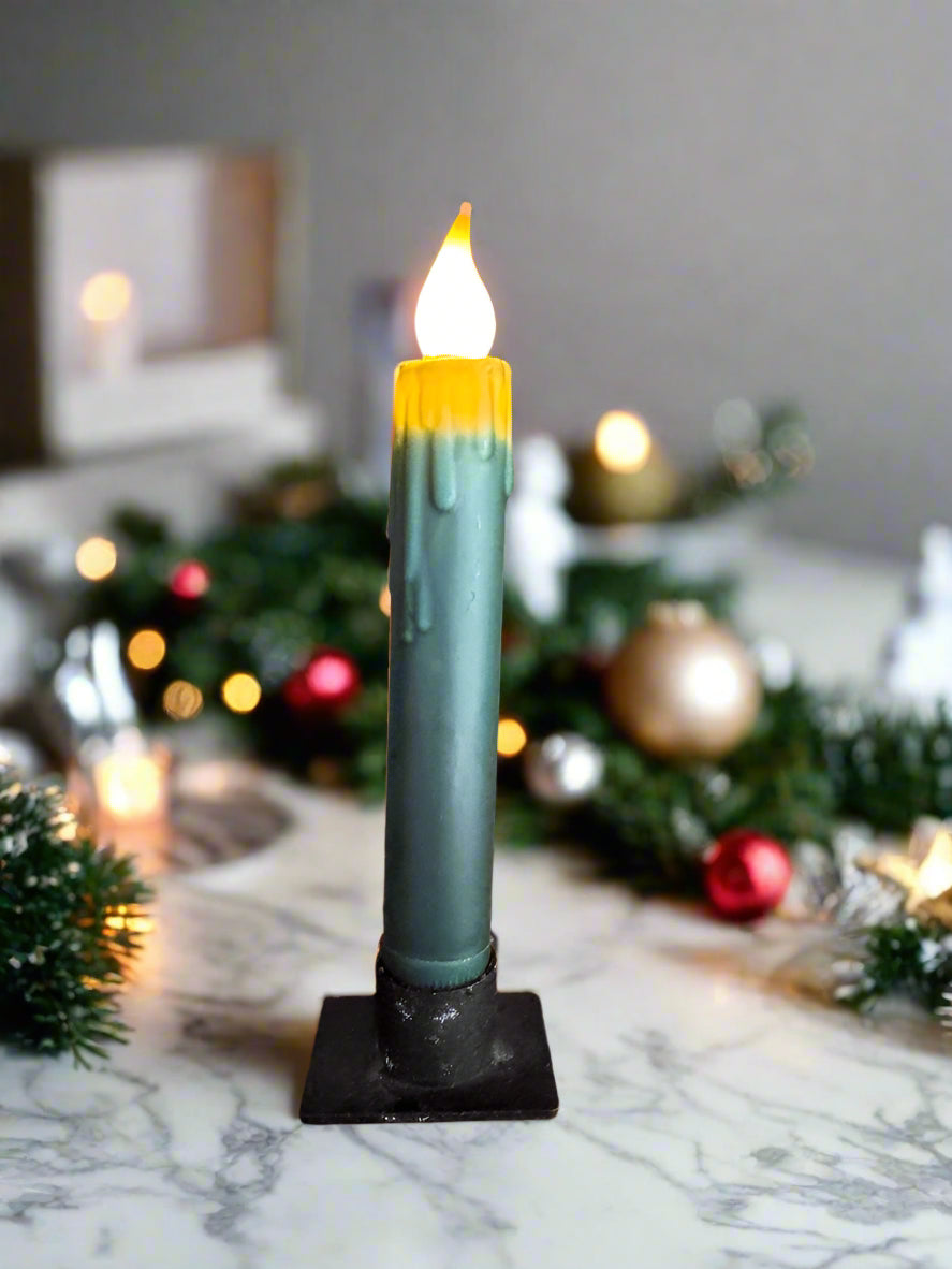 Primitive Handcrafted 7&quot; Pine Green LED Timer Taper Candle