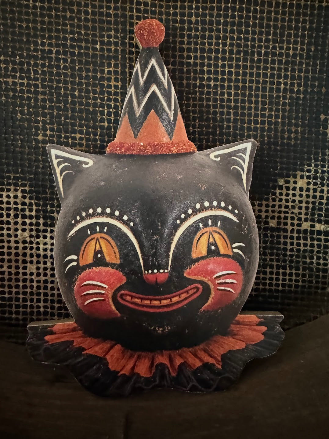 Handcrafted Halloween Johanna Parker &quot;Happy Halloween&quot; Cat with Jack O Lantern Wood Cutout Out 8&quot;