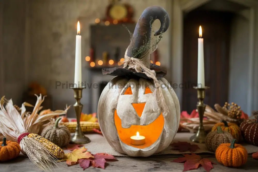 Halloween Fall Ragon House Collectable 15” White Big Mouth Pumpkin Luminary - The Primitive Pineapple Collection