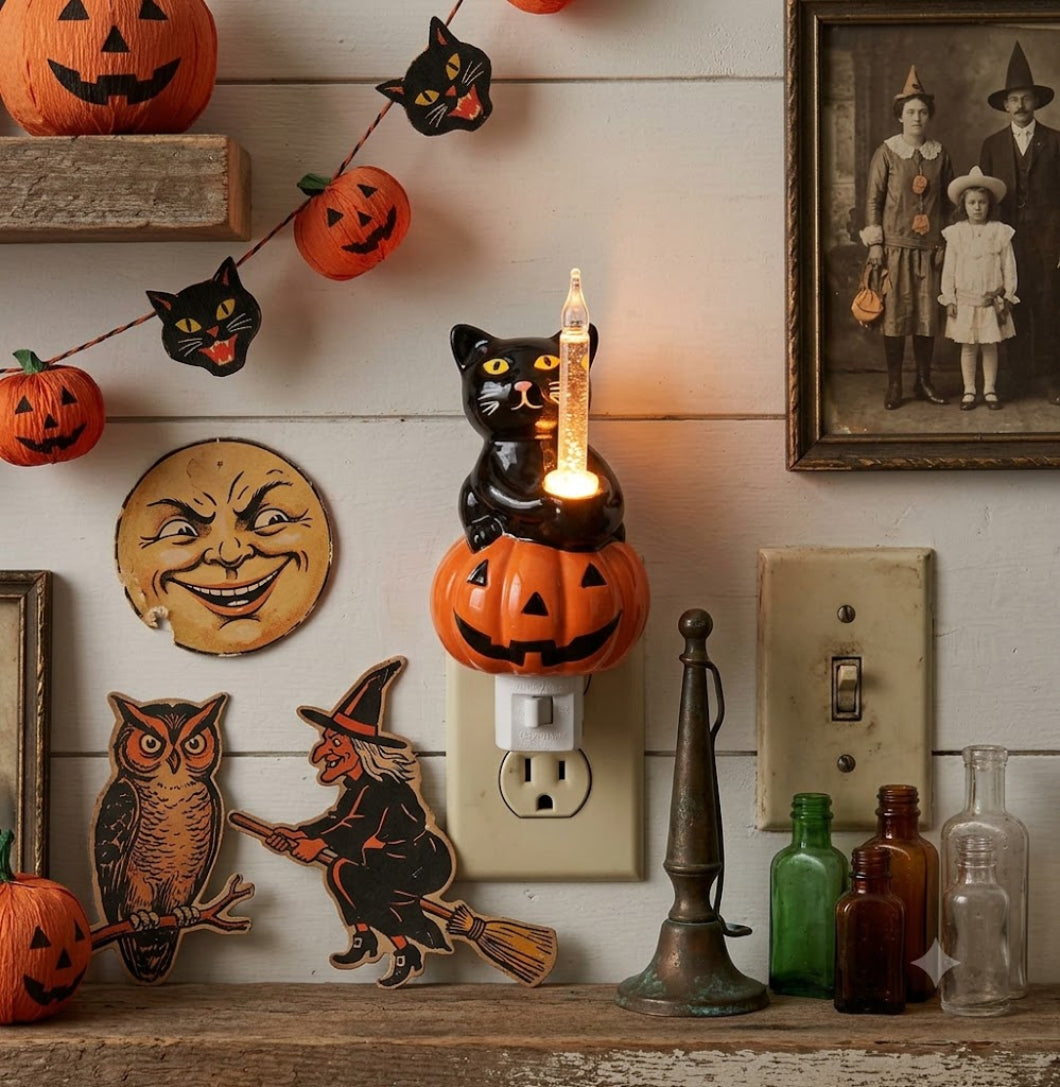 Retro Look Halloween Black Cat Bubble Night Light