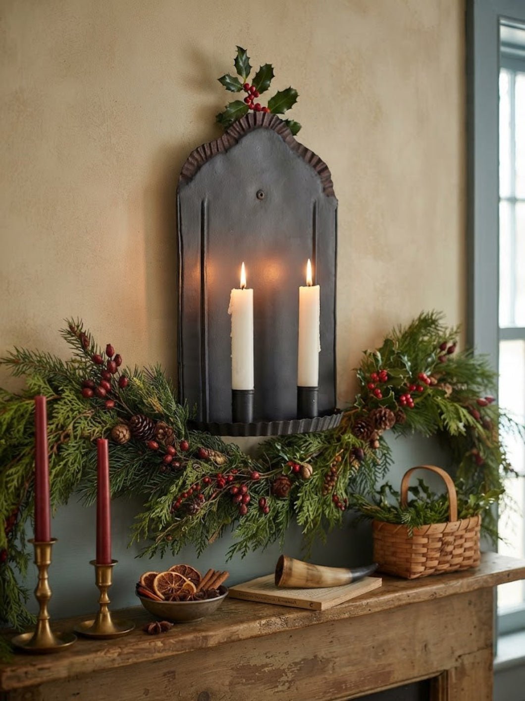 Primitive Colonial Black Metal Taper Candle Sconce - The Primitive Pineapple Collection