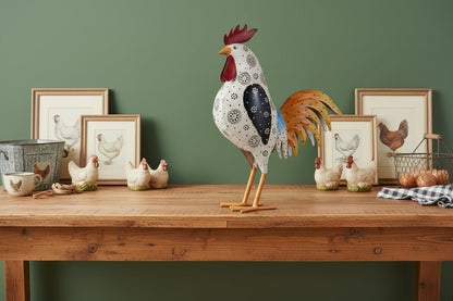 Primitive Farmhouse Recycled Metal 16.5" Hand Painted Iron Rooster Figurine - The Primitive Pineapple Collection
