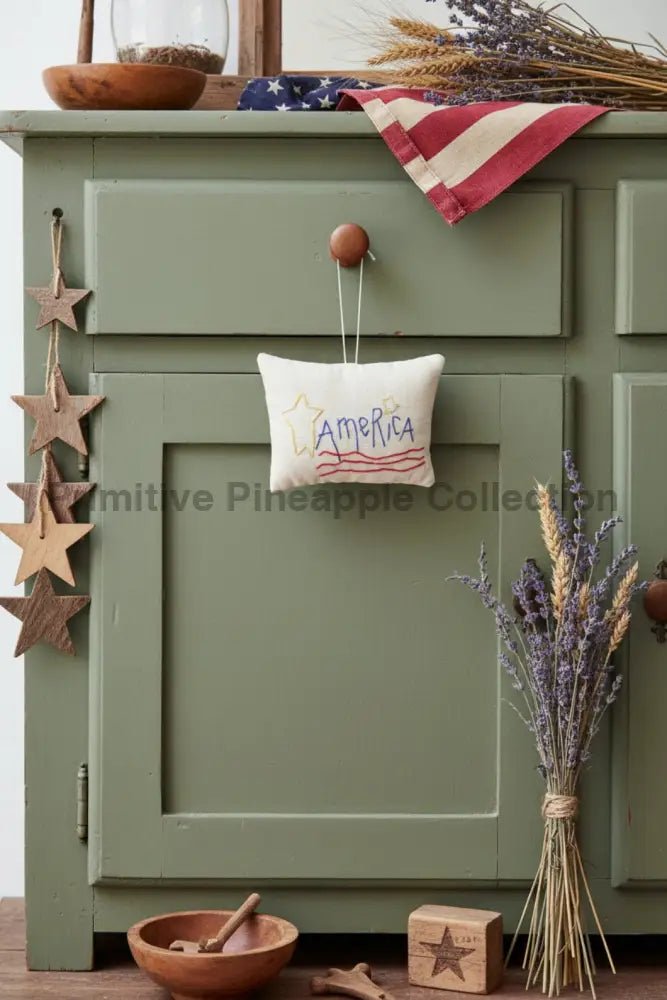 Handcrafted Americana &amp; Liberty Embroidered Pillow Bowl Filler Set | 2 pc 4" x 3" | Primitive - The Primitive Pineapple Collection