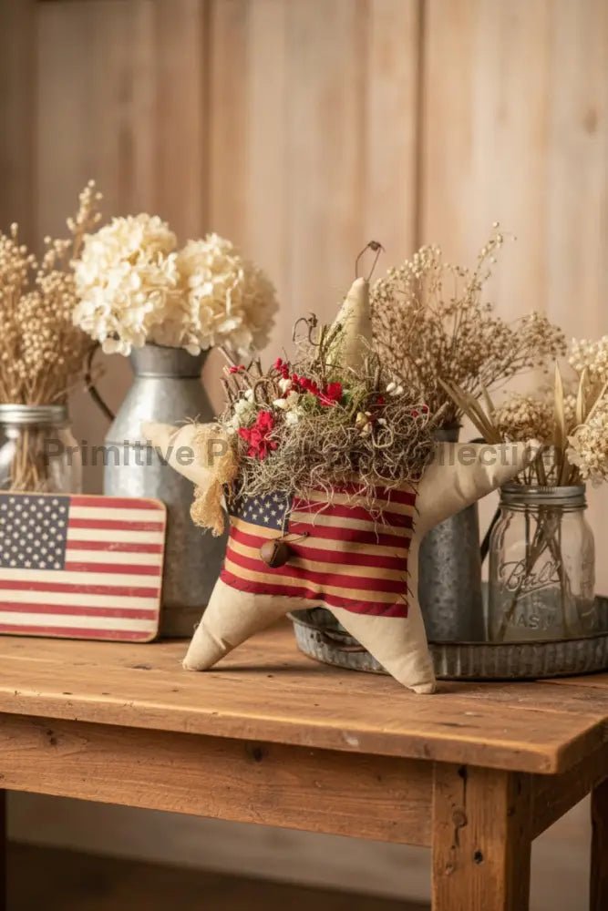 Handcrafted Americana White Flag Star w/ Sweet Annie - The Primitive Pineapple Collection