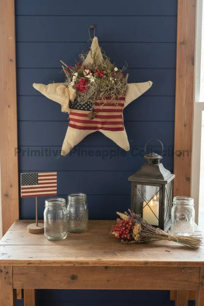 Handcrafted Americana White Flag Star w/ Sweet Annie - The Primitive Pineapple Collection