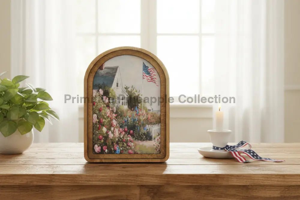 Handcrafted Retro 8" Canvas on Wood Arch Top Beach House Framed Art - The Primitive Pineapple Collection