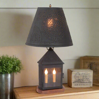 Primitive Colonial Harbor Lamp in Textured Black with Metal Empire Shade - The Primitive Pineapple Collection