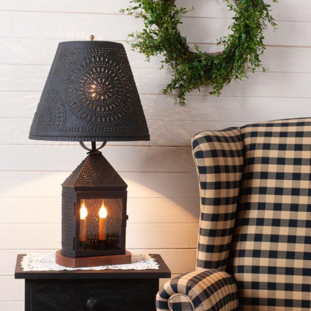 Primitive Colonial Harbor Lamp in Textured Black with Metal Empire Shade - The Primitive Pineapple Collection