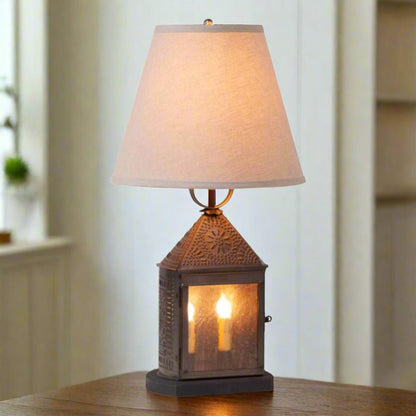 Primitive Colonial Harbor Lamp with Linen Empire Shade in Kettle