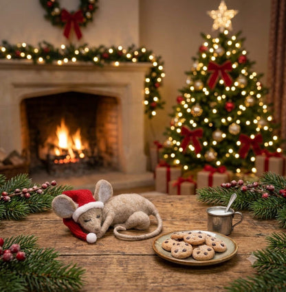 Primitive Felt Christmas Sleeping Mouse Felted Ornament - The Primitive Pineapple Collection