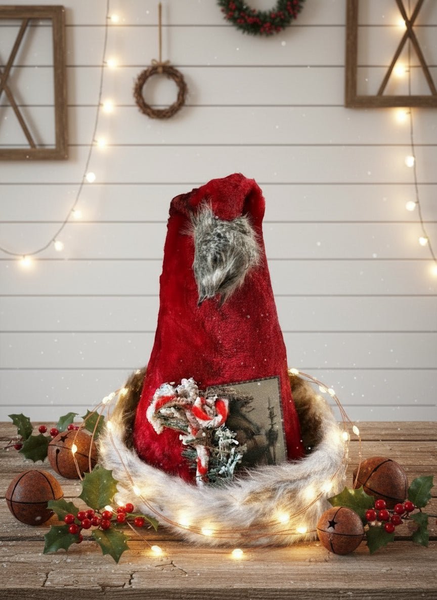 Primitive Christmas Handcrafted Red Santa Hat Centerpiece/Tree Topper - The Primitive Pineapple Collection