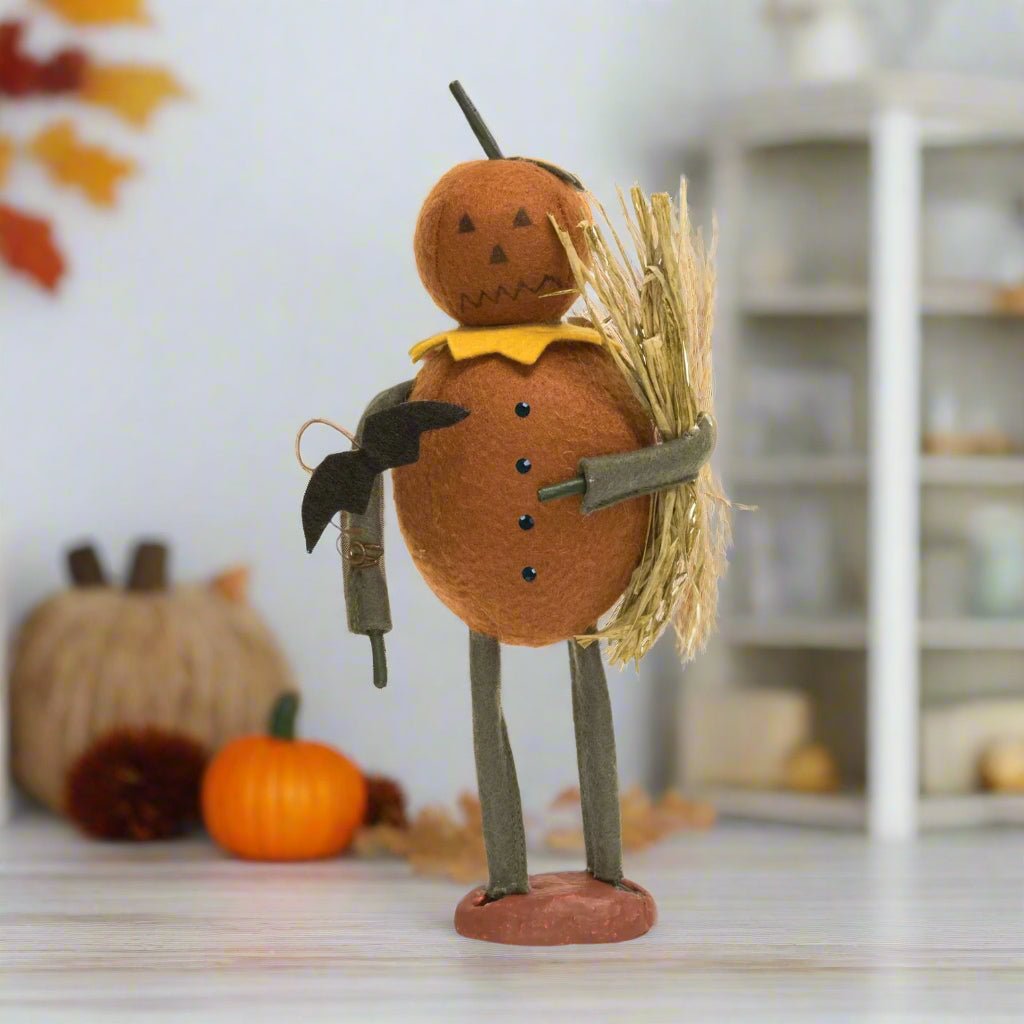 Primitive Country Halloween Little Buddy w/ Bat Pumpkin Man Standing Figurine 5&quot; - The Primitive Pineapple Collection