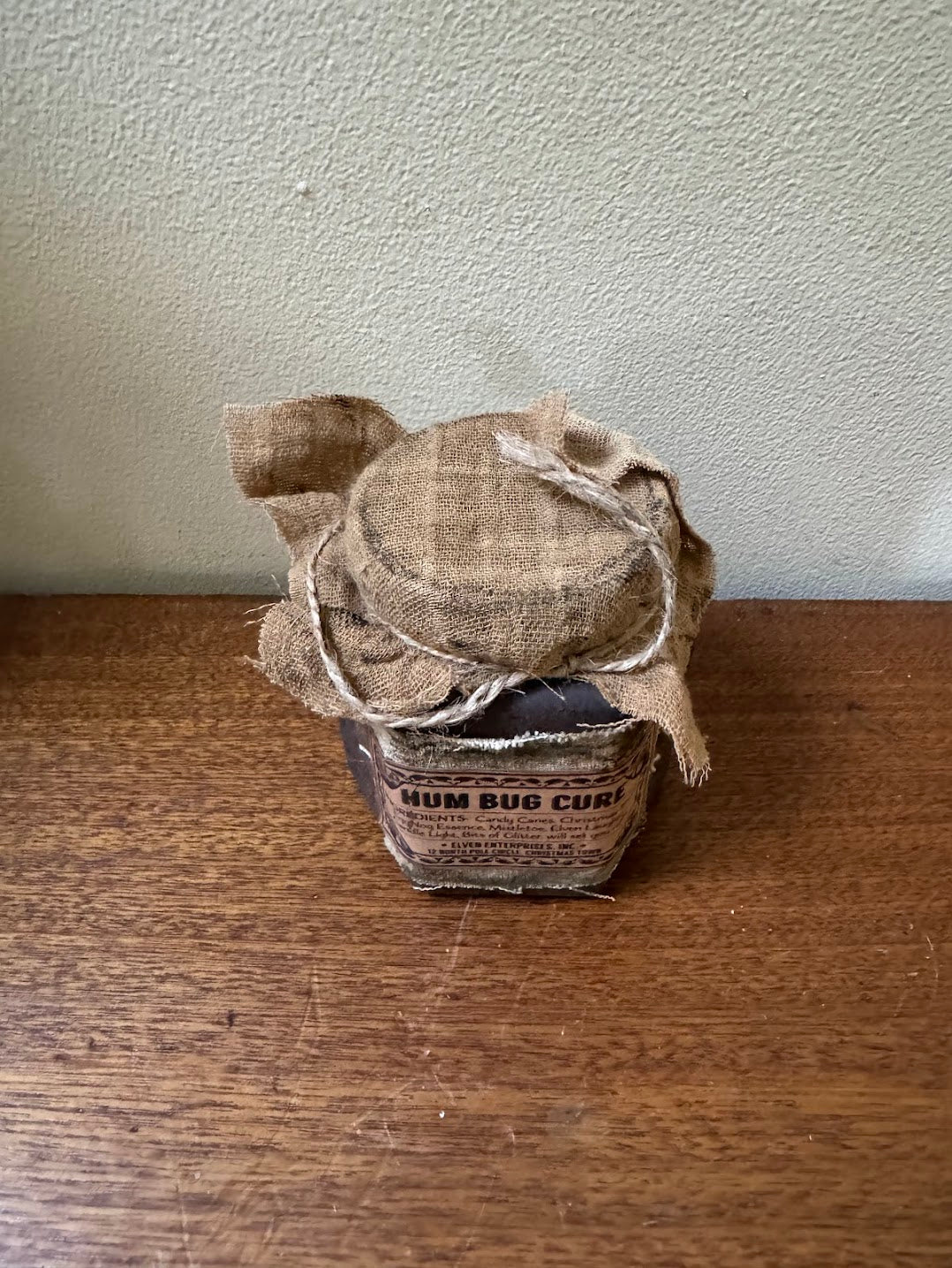 Primitive Colonial Handcrafted Christmas Hum Bug Cure Jar