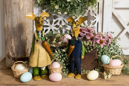 Primitive Spring Easter Recycled Metal Hops Rabbit w/ Glasses 11.75" Figurine - The Primitive Pineapple Collection