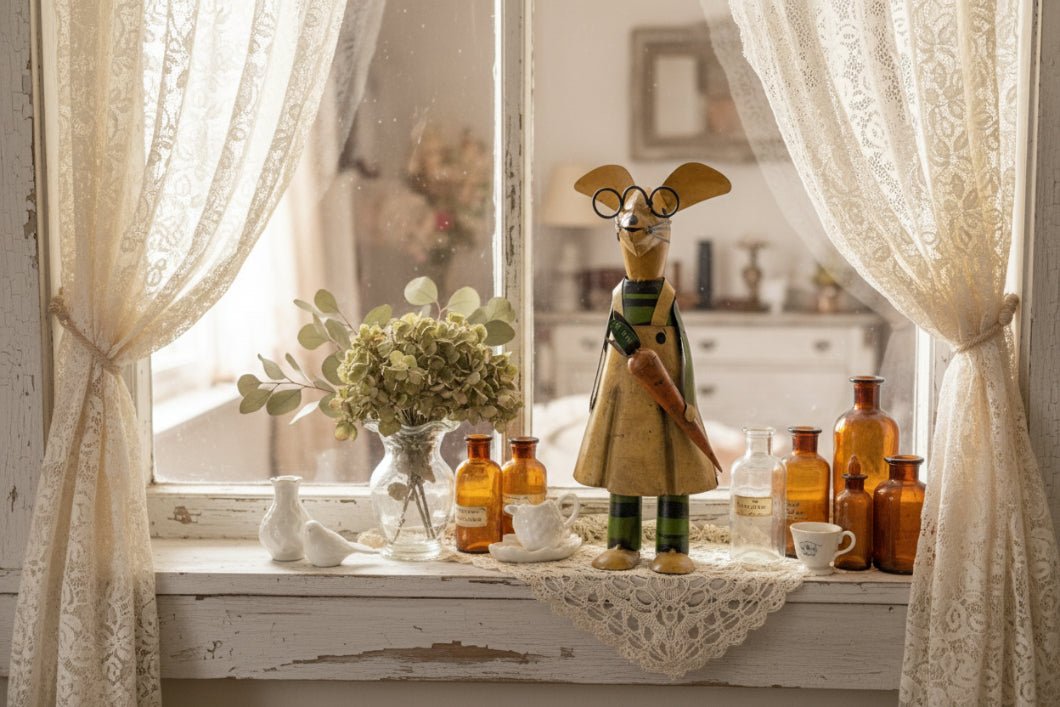 Primitive Spring Easter Recycled Metal Hazel Rabbit w/ Glasses 11.75" Figurine - The Primitive Pineapple Collection