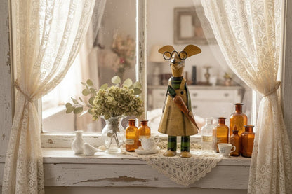 Primitive Spring Easter Recycled Metal Hazel Rabbit w/ Glasses 11.75" Figurine - The Primitive Pineapple Collection